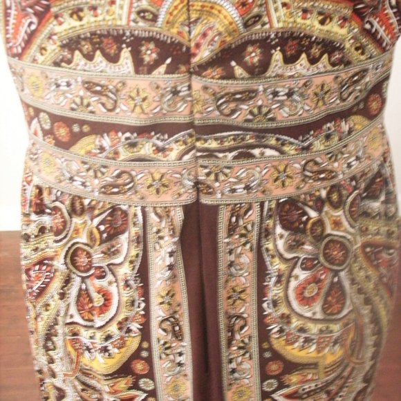 Perceptions Sze 8 Brn, Gold,Yellow, Rust Paisley Deep V Neck Dress Wide … - Picture 3 of 6